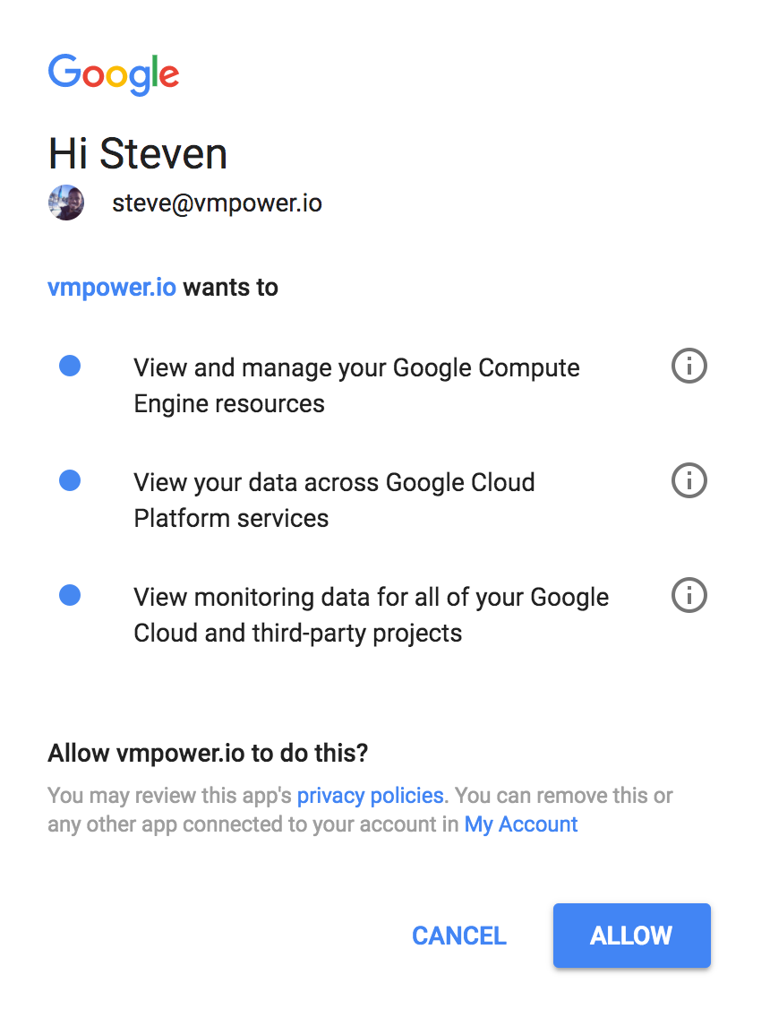 Google Cloud OAuth Connection Prompt