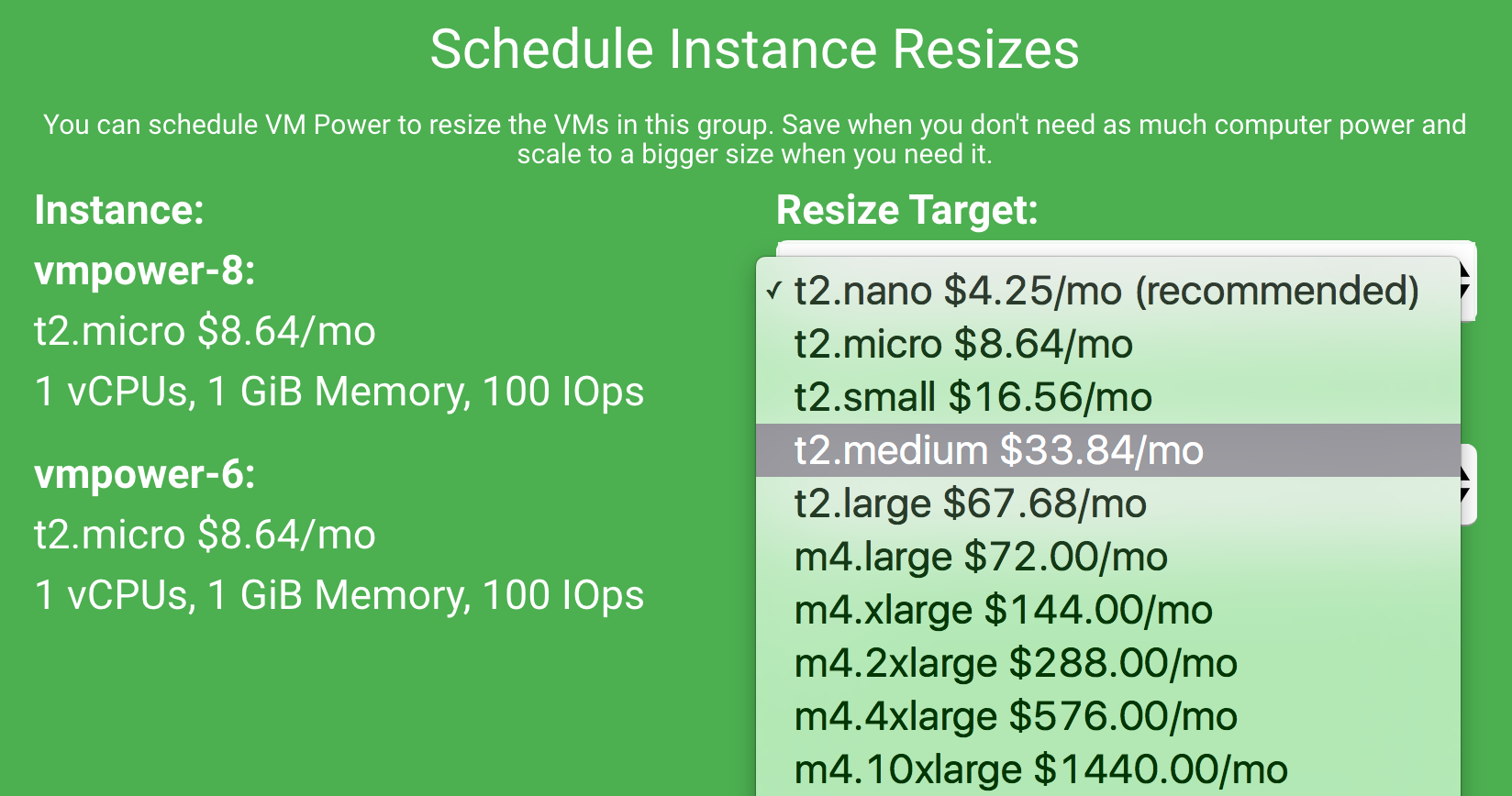 Schedule resize modal